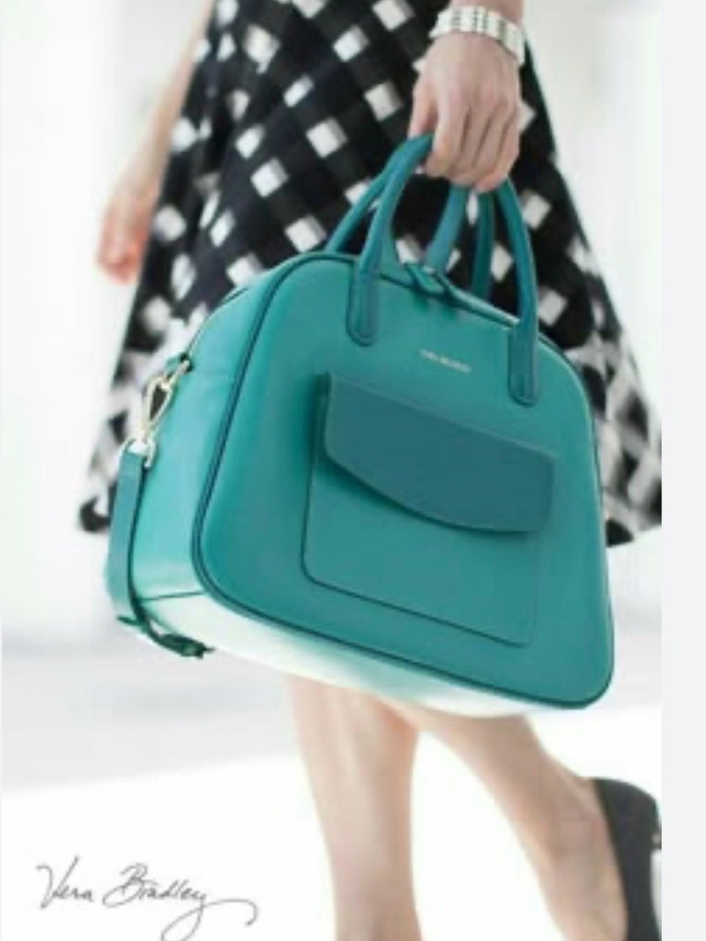 Vera Bradley Bowler leather bowler bag. Teal color with gold hardware. NWOT.